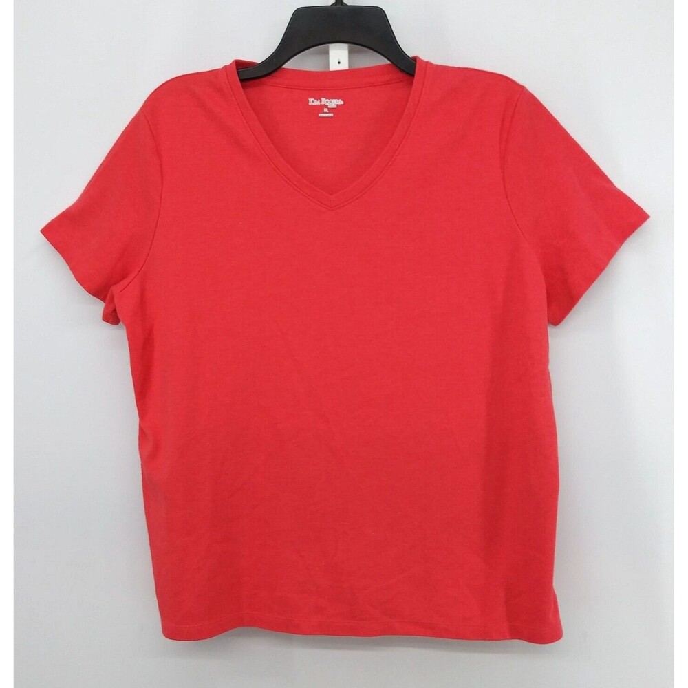 Kim Rogers Shirt Womens Size PL Coral Short Sleeve V-Neck Casual Top